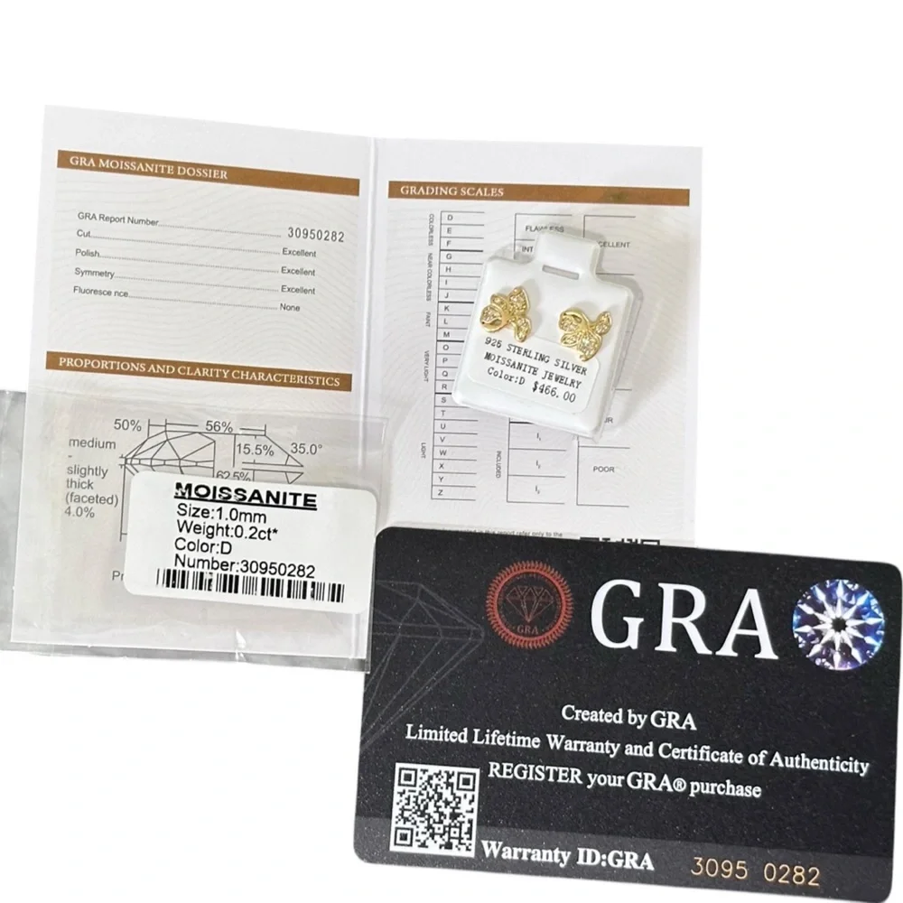 NWT Moissanite 1mm 0.2ct VVS1 925 Sterling Silver GRA Certified Earrings - Picture 2 of 9